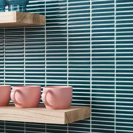 Kai Teal 1x4" Tri-Stacked Crackled Glossy Porcelain Mosaic Tile