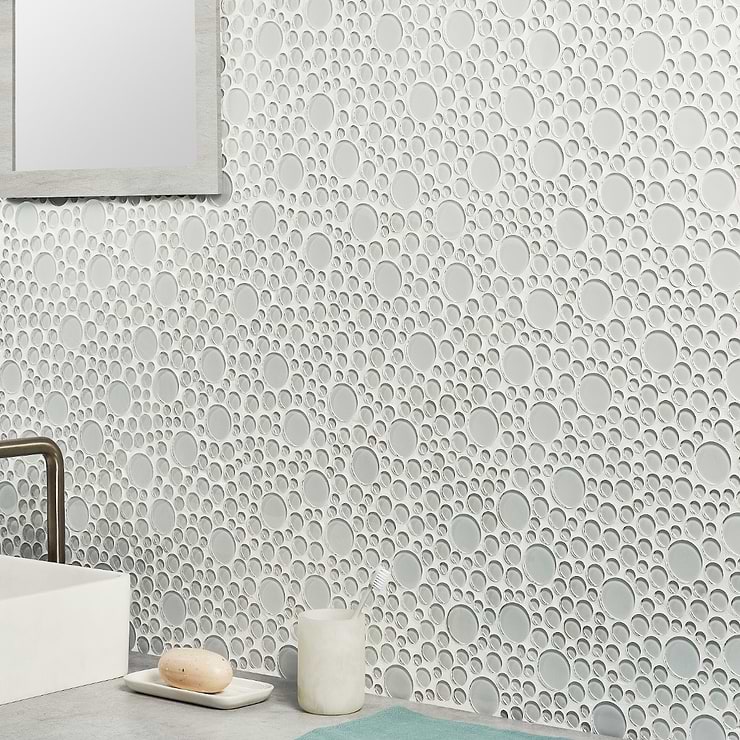 Loft Spa Super White Circles Glass Polished Mosaic Tile
