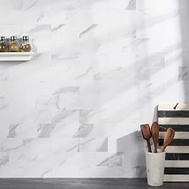 Calacatta LPS White 3x6 Brick Seamless Solid Core Peel & Stick Self Adhesive Marble Look Matte Tile