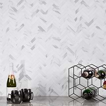 Calacatta LPS White Herringbone Seamless Solid Core Peel & Stick Self Adhesive Marble Look Matte Mosaic Tile