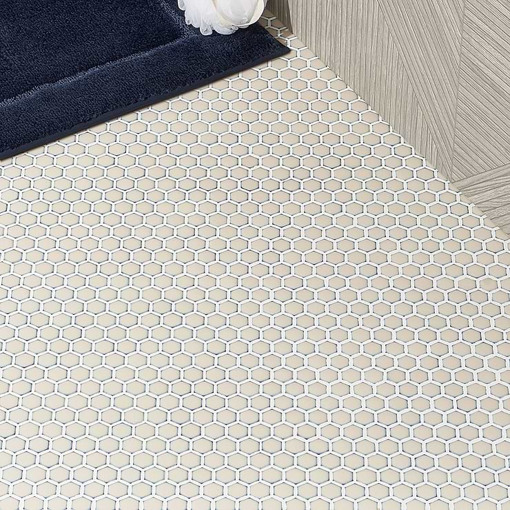 Eden Latte Beige Rimmed 1" Hexagon Polished Porcelain Mosaic