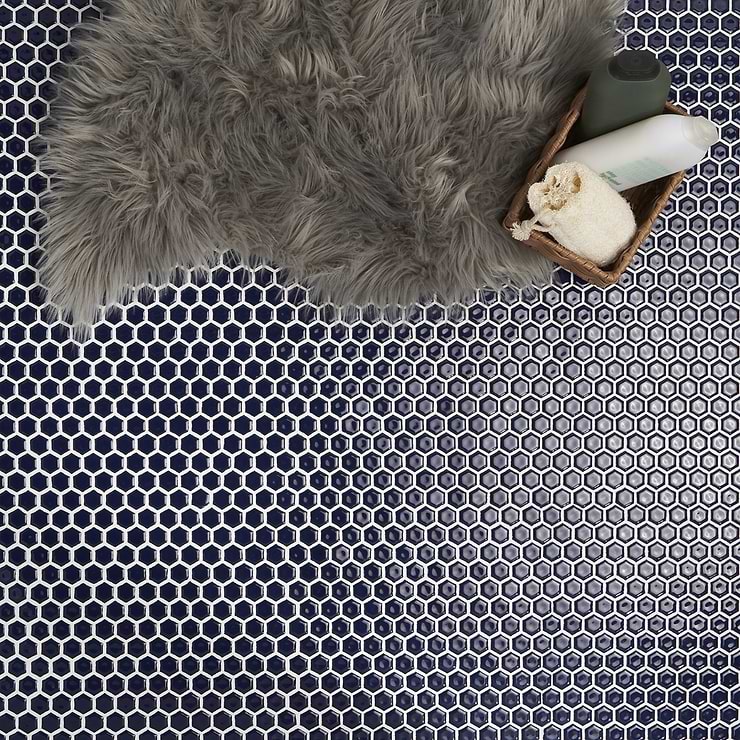 Eden Royal Blue Rimmed 1" Hexagon Polished Porcelain Mosaic