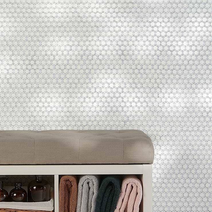 Eden Winter White Rimmed 1" Hexagon Polished Porcelain Mosaic