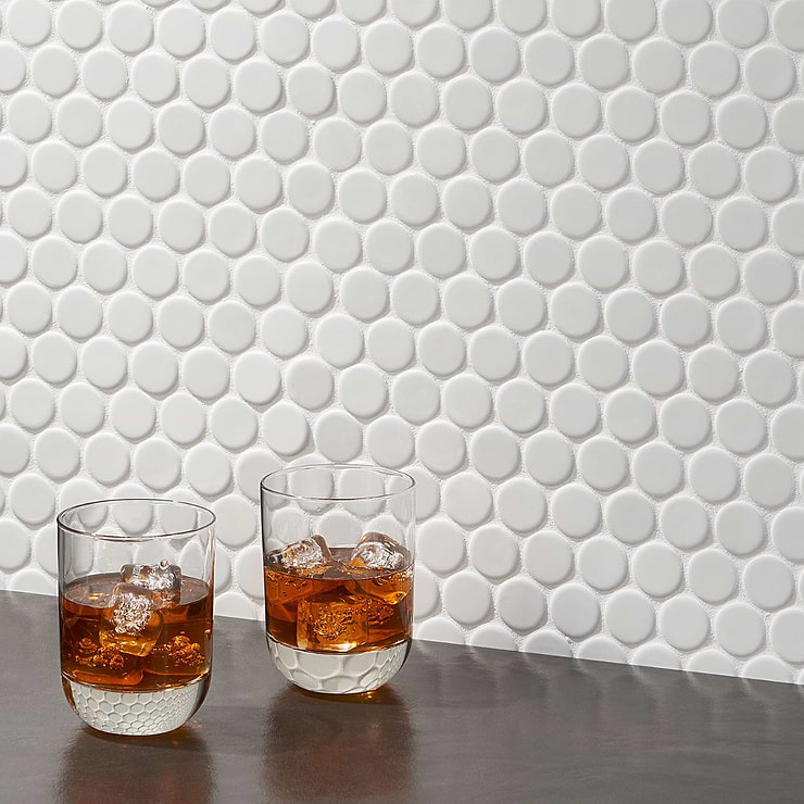 Paradise White 1" Penny Round Polished Porcelain Mosaic
