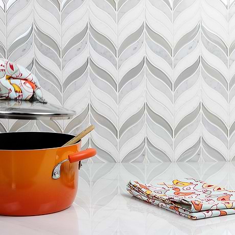 Waterjet Marble + Glass Tile for Backsplash,Kitchen Wall,Bathroom Wall,Shower Wall