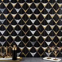 Regis Nero Waterjet Polished Marble Mosaic Tile- Black and Brass
