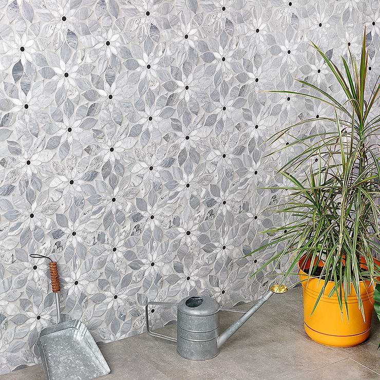 Wildflower  Blue Note Marble Tile 