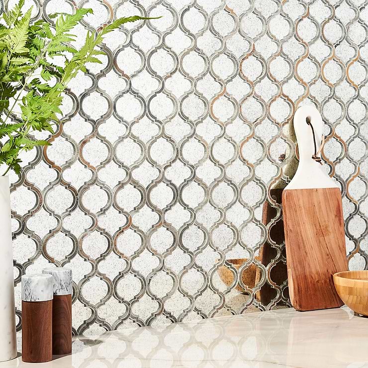 Veranda Paris Gray Antique Mirror Mosaic Tile with Quartz Accents- Polished