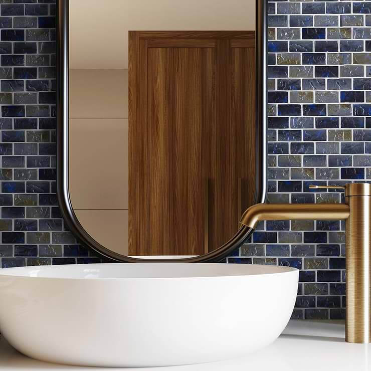Watercolors Iridescent Portage Blue 1X2 Brick Glass  Mosaic