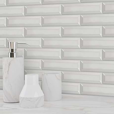 Arctica Beveled Gray 2x8 Glossy Ceramic Tile