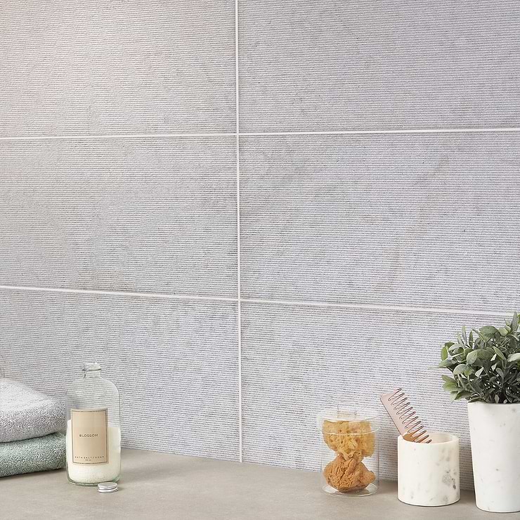 Simena Lines Cream Beige 12x24 Textured Limestone Tile