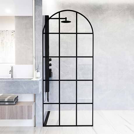 Burke 34x78" Reversible Framed Shower Screen with Grid Glass in Matte Black
