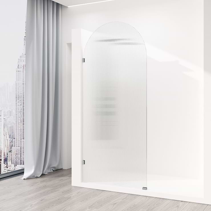 Burke 34x78" Reversible Frameless Shower Screen with Fluted Glass in Chrome