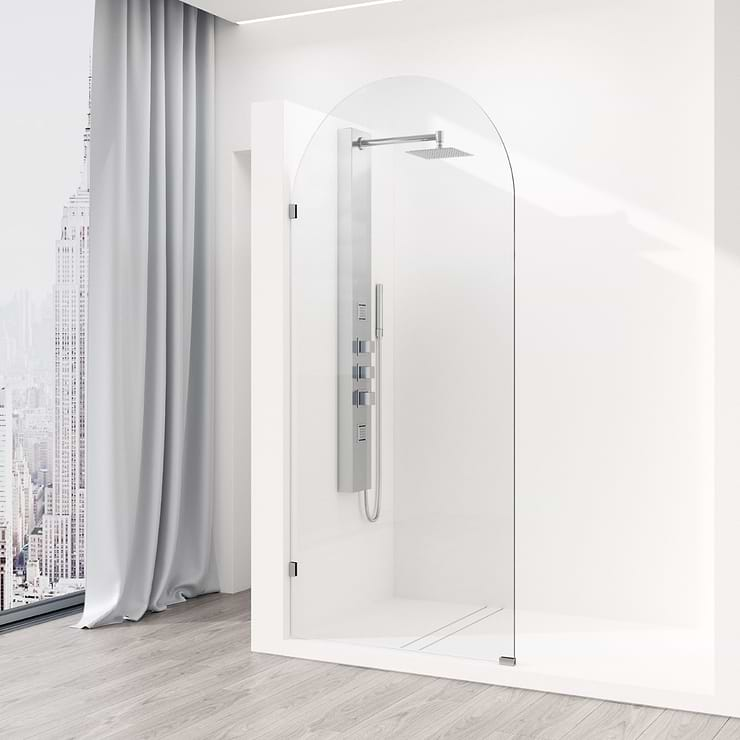 Burke 34x78" Reversible Frameless Shower Screen with Clear Glass in Stainless Steel