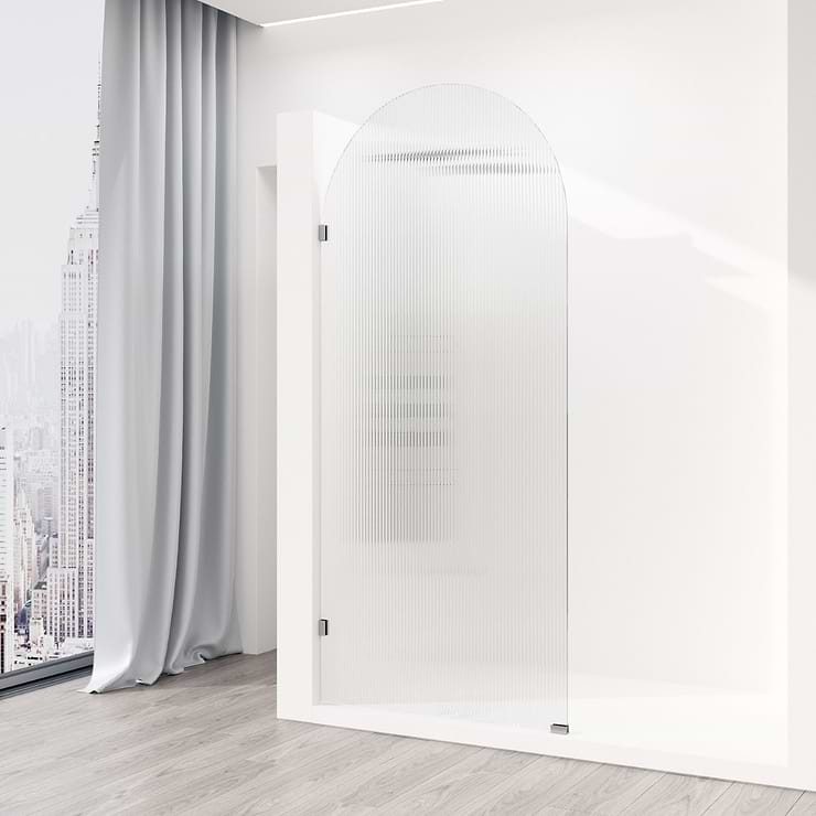 Burke 34x78" Reversible Frameless Shower Screen with Fluted Glass in Stainless Steel