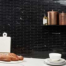 Nero Marquina 1x4 Piano Brick Polished Marble Mosaic Tile