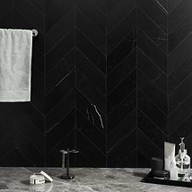 Nero Marquina 3x12 Chevron Honed Marble Tile