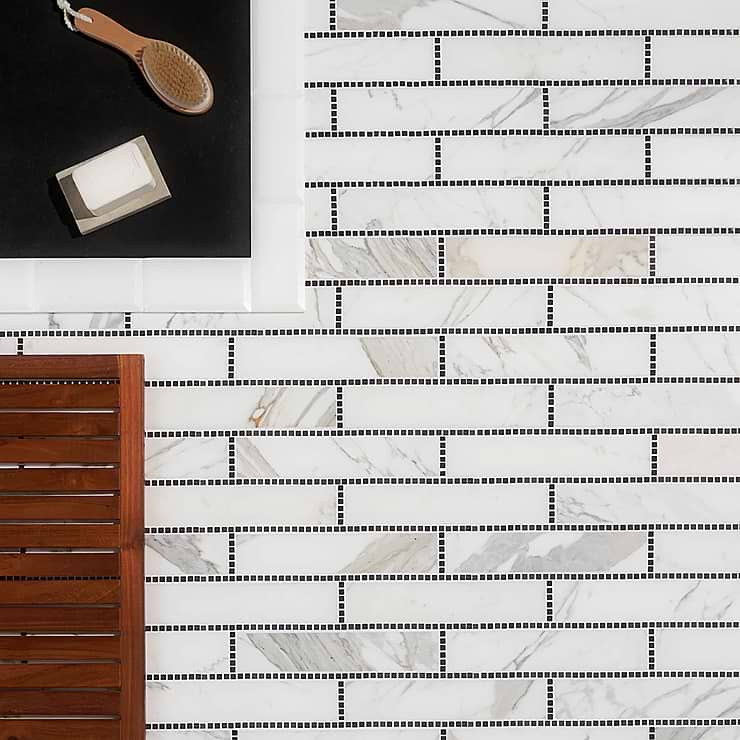 New Palm Beach by Krista Watterworth Brick White 3x12" Polished Marble Mosaic