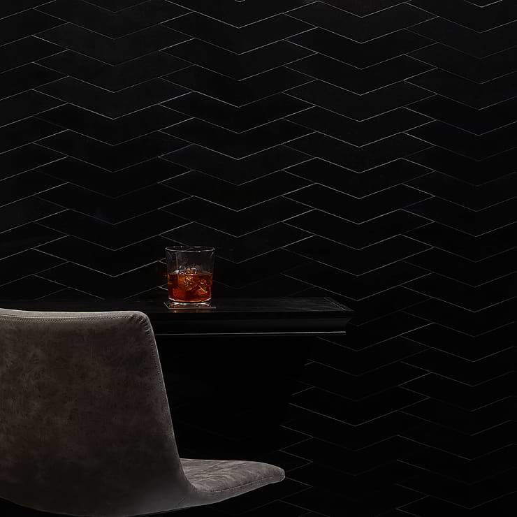 New Palm Beach by Krista Watterworth Floral Black Chevron Polished Marble Mosaic