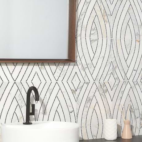 New Palm Beach by Krista Watterworth Leaf White Polished Marble Mosaic