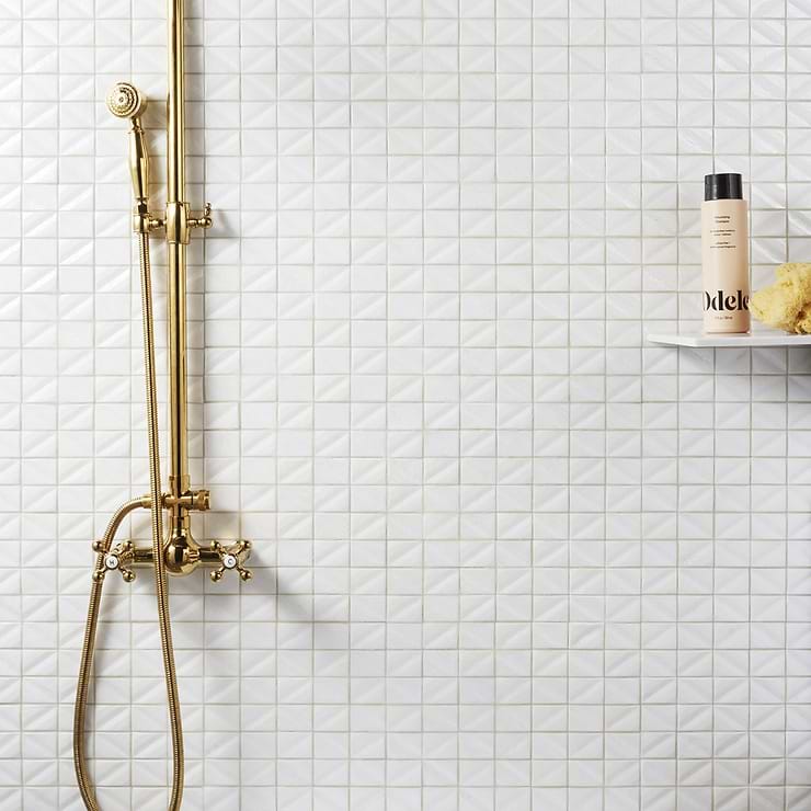 Ohana Prelude Satin 1x2" White Polished Glass Mosaic Tile