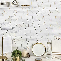 Matrix Calacatta Trapezoid Marble and Brass Polished Mosaic Tile