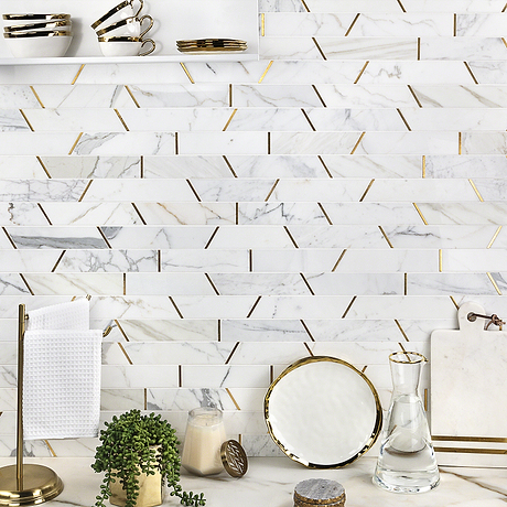 Decorative Marble + Metal Tile for Backsplash,Kitchen Wall,Bathroom Wall