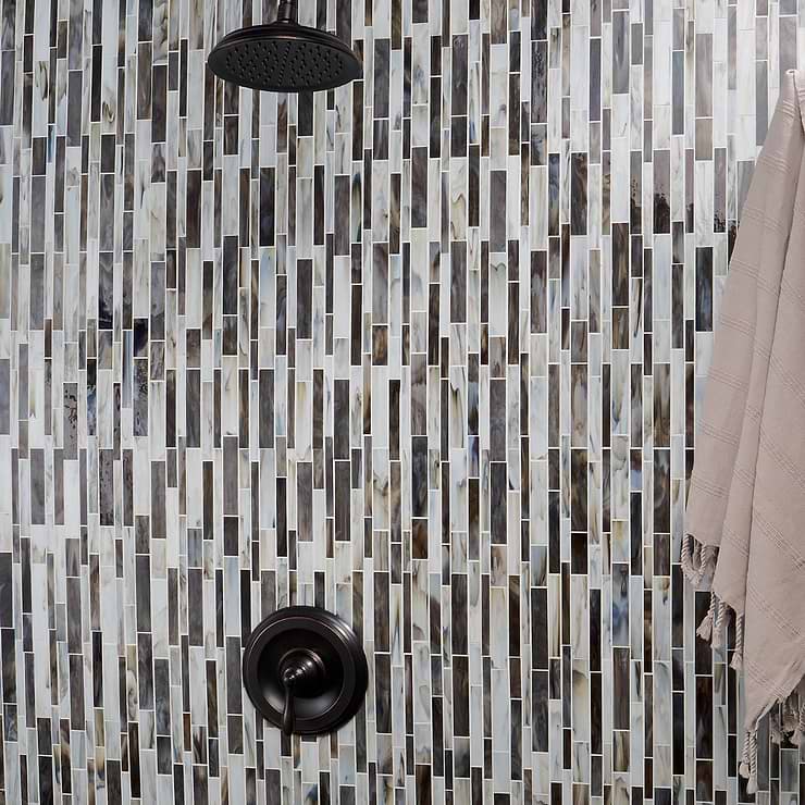 Matchstix Rainstorm Multicolor Glass Polished Mosaic Tile