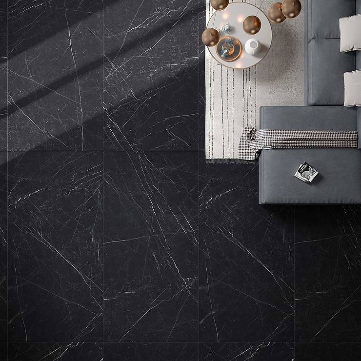 TileBarXL Marmi Slim Black Marquina 30"x60" Polished Porcelain Slab