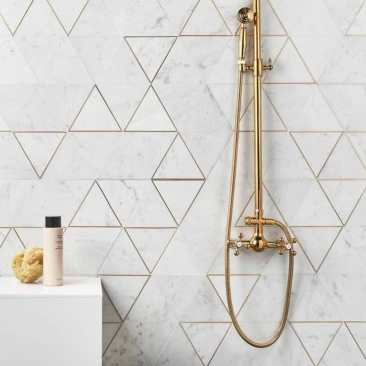 Verin Carrara Polished Marble and Brass 6x6 Mosaic Tile