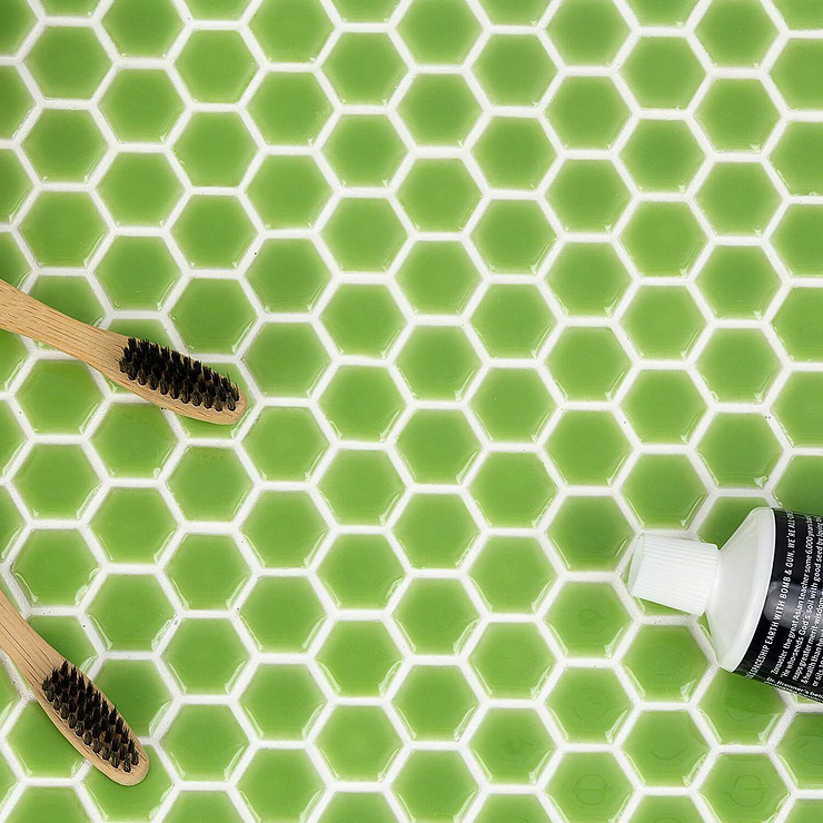 Eden Electric Lime Hexagon Polished Rimmed Ceramic Tile
