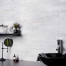 Brushed Stone Carrara White 2x8 Brushed Marble Subway Tile