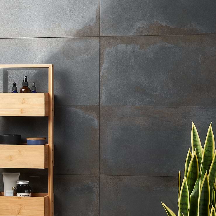 Sample-Angela Harris Flatiron Black Semi-Polished Porcelain Tile