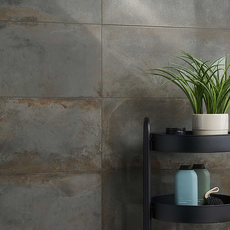 Sample-Angela Harris Flatiron Graphite Semi-Polished Porcelain Tile