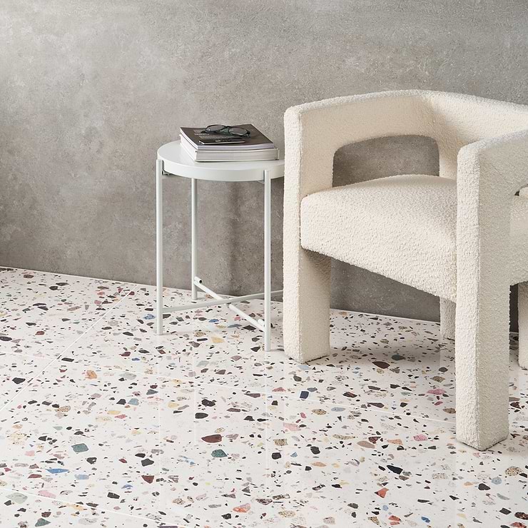 Bejeweled White Multicolor 24x48 Terrazzo Look Polished Porcelain Tile