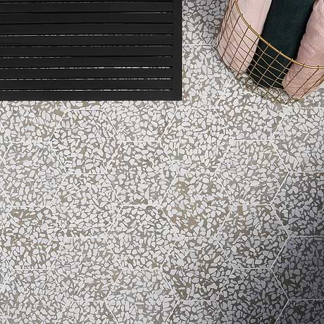 Terrazzo Hex Grigio Gray 9" Terrazzo Look Matte Porcelain Tile