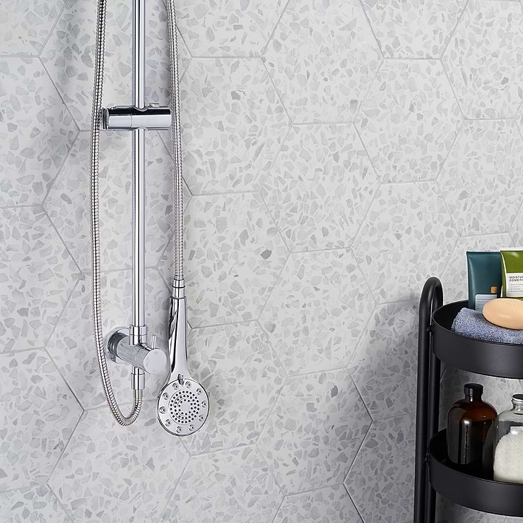 Terrazzo Hex Gray 9" Terrazzo Look Matte Porcelain Tile