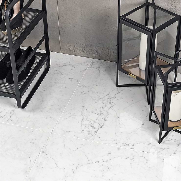 Marble Tech Bianco Gioia 24x24 Polished Marble Look Porcelain Tile