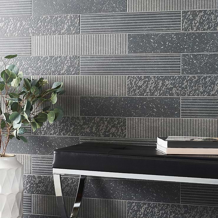 Texstone Deco Antracita Dark Gray 4x19 Textured Matte Porcelain Subway Tile