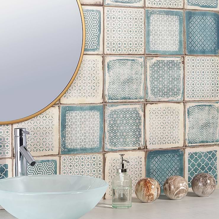 Los Lunas Deco Blue 8x8 Matte Porcelain Tile