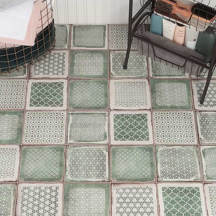 Los Lunas Deco Green 8x8 Matte Porcelain Tile