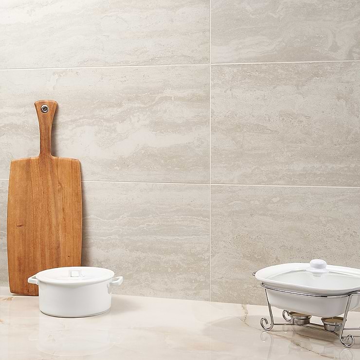 Basic Travertine Beige & Cream 12x24 Matte Porcelain Tile