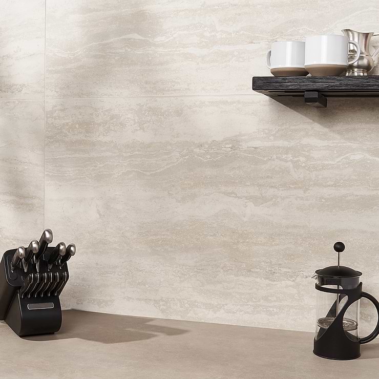 Basic Travertine Beige & Cream 24x48 Matte Porcelain Tile