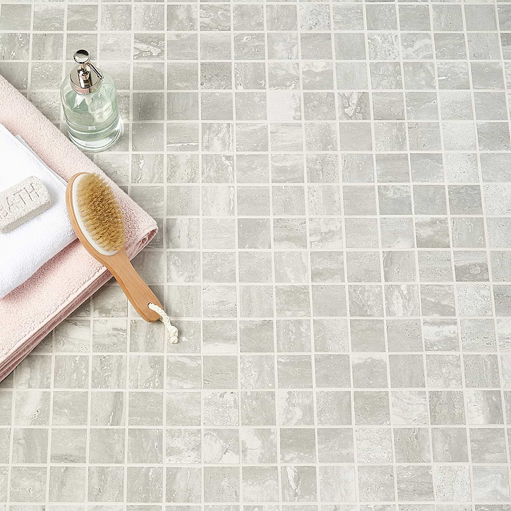 Basic Travertine Silver 2x2 Matte Porcelain Mosaic Tile
