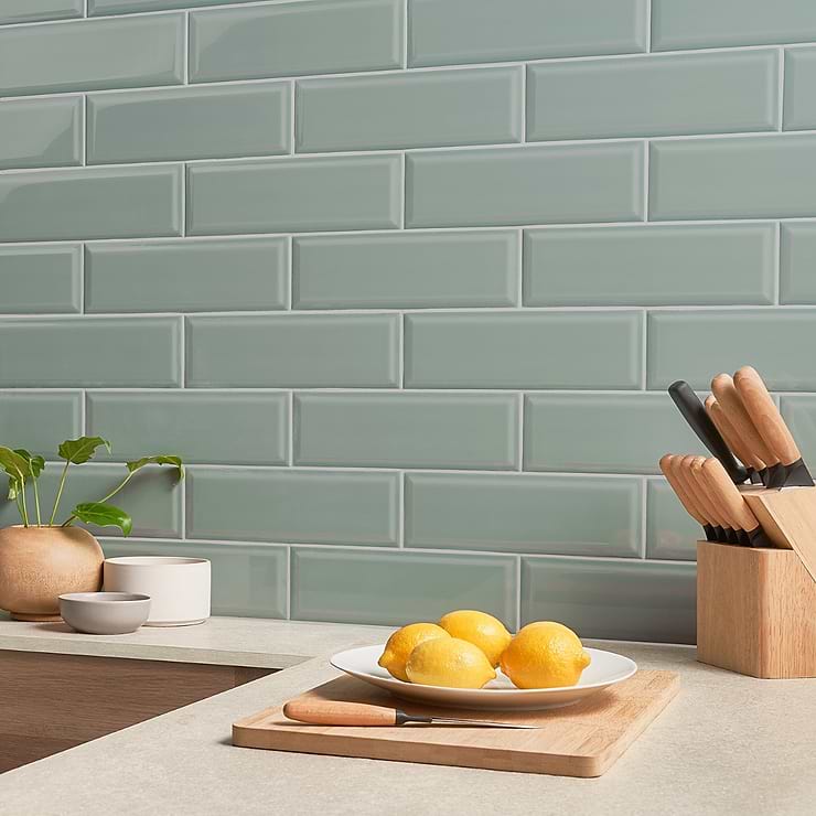 Rise Sage Green 4x12 Beveled Glossy Ceramic Subway Tile