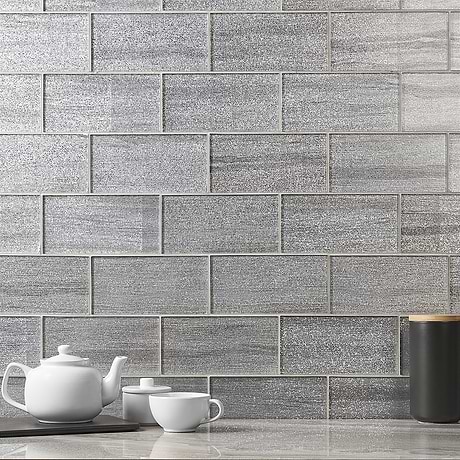 Veda Silver 4x9 Polished Glass Tile