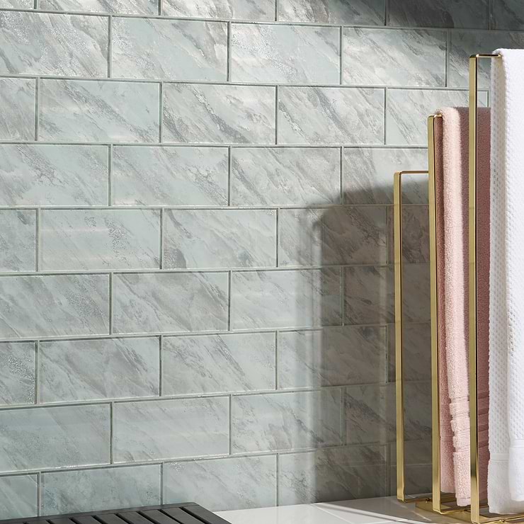 Gem Moonstone Silver 4x9 Polished Glass Tile