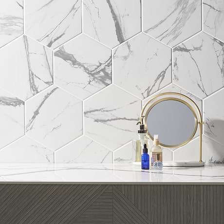 Calacatta Gray 10" Hexagon Matte Porcelain Tile