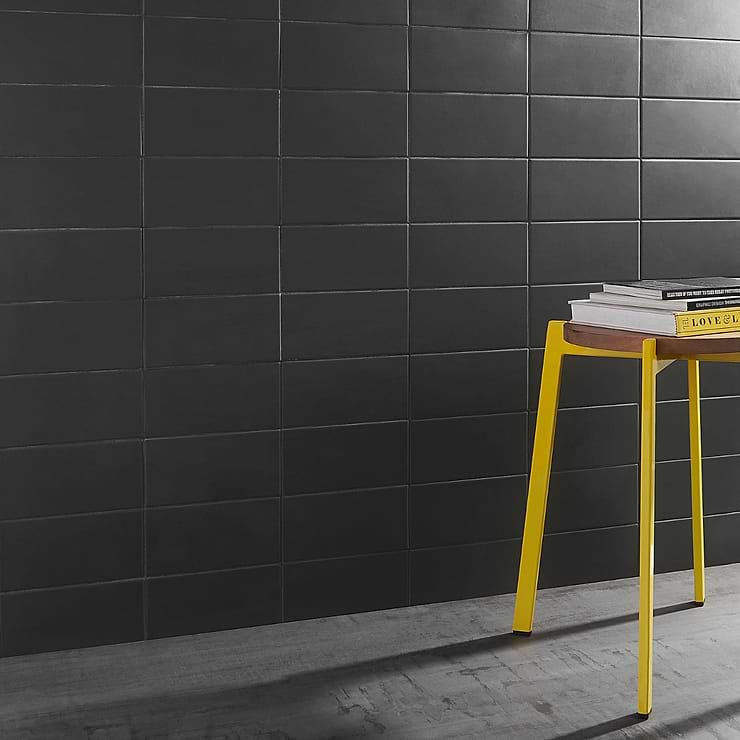 Stacy Garcia Maddox Charcoal Black 4x8 Matte Ceramic Wall Tile