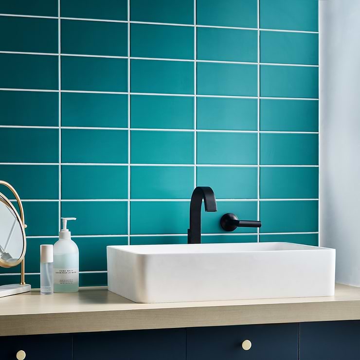 Stacy Garcia Maddox Teal Blue 4x8 Matte Ceramic Subway Wall Tile